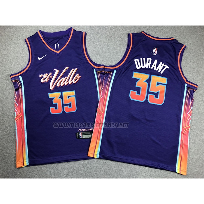 Camiseta Kevin Durant NO 35 Nino Phoenix Suns Ciudad 2023-24 Violeta